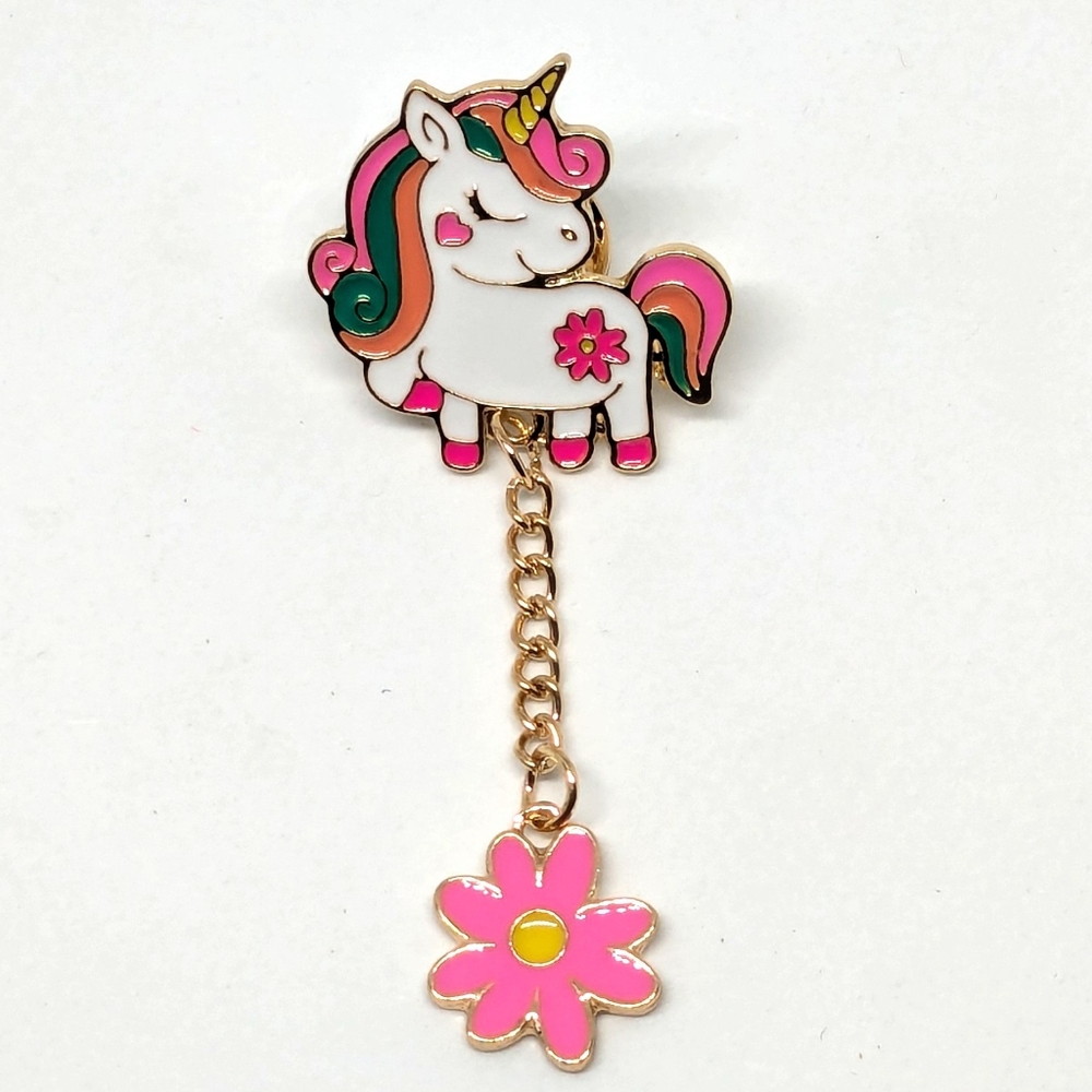 Unicorn P& Flower in 🦄🌈 Two Part Pin with Chain